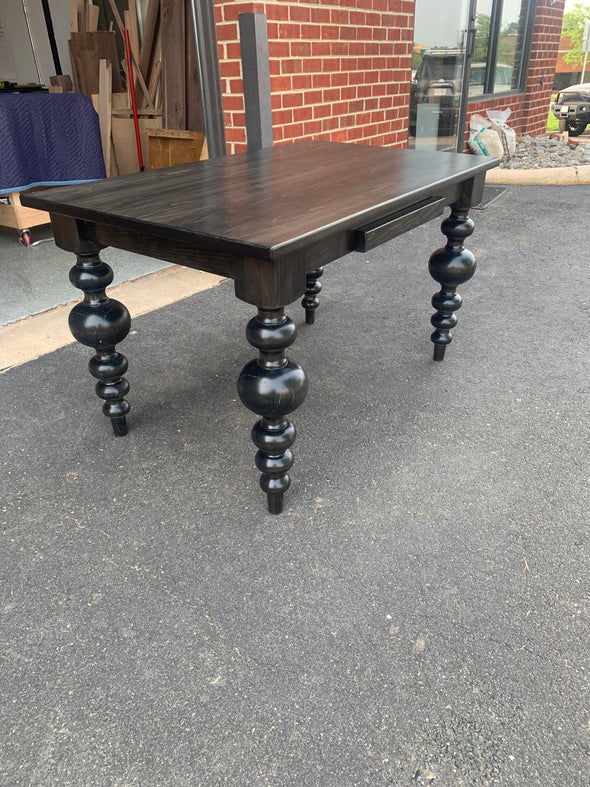 hardwood desk large turned legs dark charcoal stain