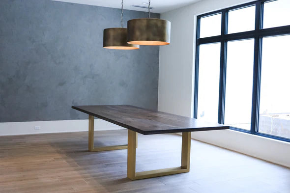 modern dining table dark wood top with gold legs 